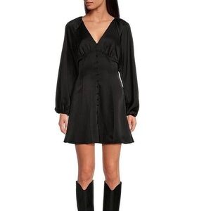 Chelsea & Violet Black V-Neck Button-Front Long Sleeve Mini Dress